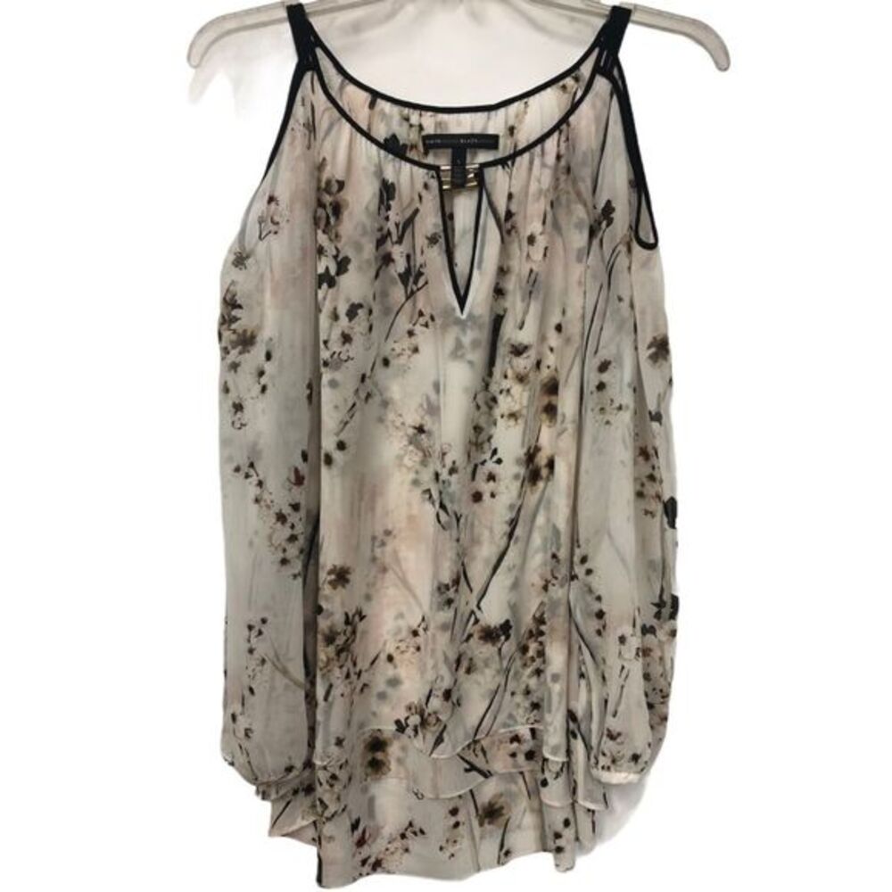 WHBM SHEER FLORAL COLD SHOULDER BLOUSE S‎